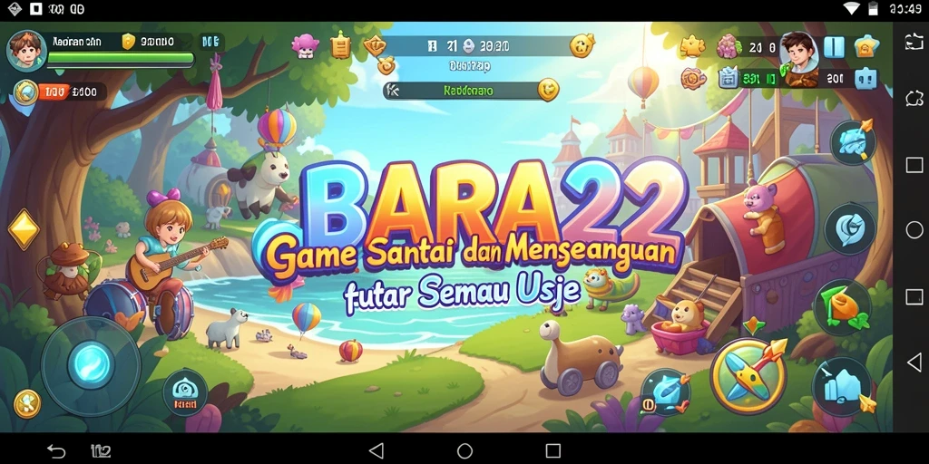 Tampilan gameplay BARA22 dengan karakter lucu dan warna cerah.