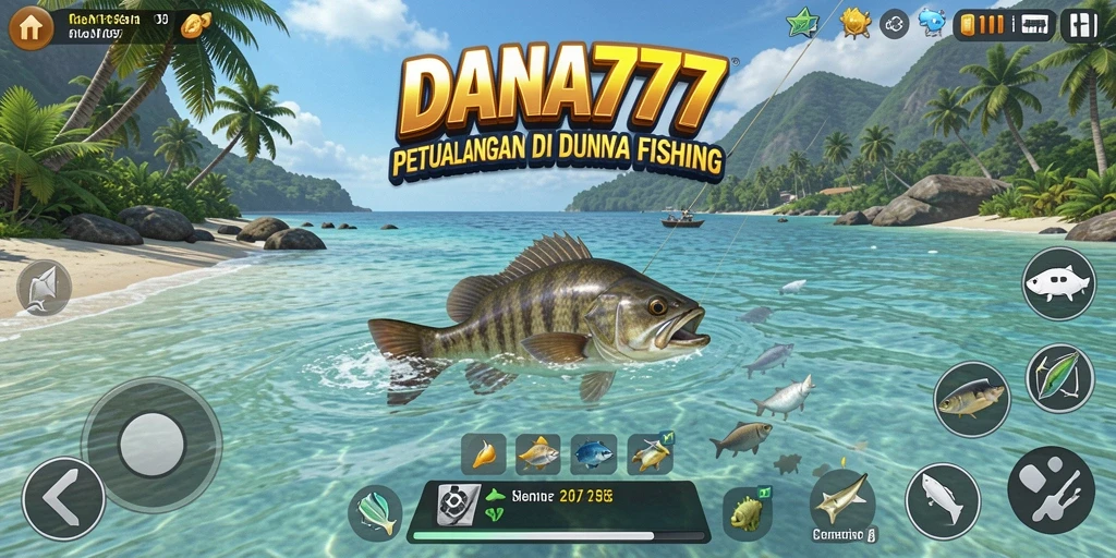 Screenshot DANA777 menampilkan aksi seru memancing di perairan yang indah.