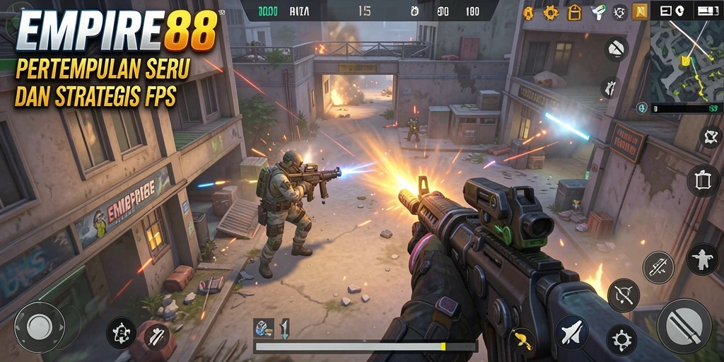 Screenshot gameplay EMPIRE88 menunjukkan aksi tembak-menembak yang intens.