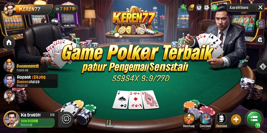 Tampilan gameplay KEREN77 dengan pemain berinteraksi dalam permainan Poker.