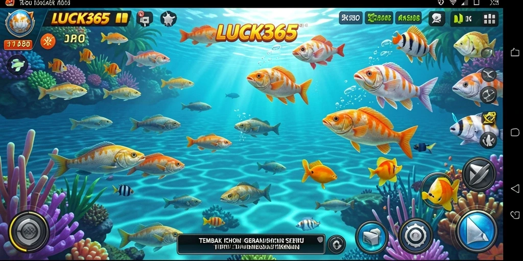 Tampilan gameplay LUCK365 saat menangkap ikan di dunia bawah laut.