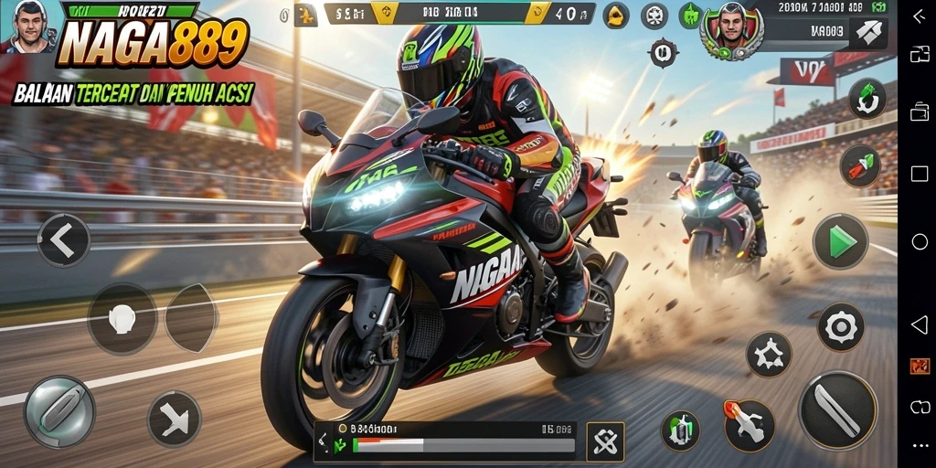 Gameplay NAGA889 dengan motor balap yang mendebarkan di lintasan.