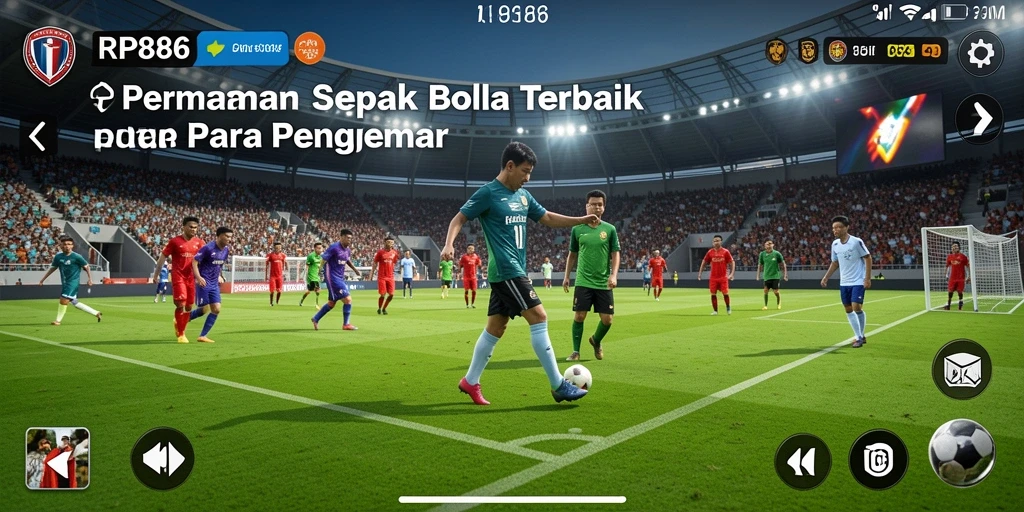 Tampilan gameplay RP886 yang seru dan menegangkan di lapangan sepak bola.