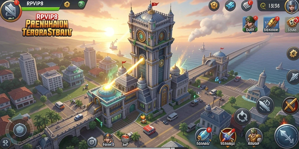 Screenshot dari gameplay RPVIP8 menunjukkan aksi pertahanan menara yang mendebarkan.
