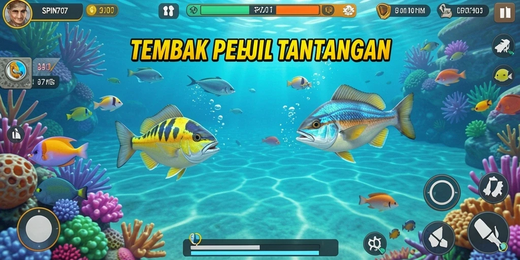 Tampilan gameplay seru SPIN707 saat berburu ikan.