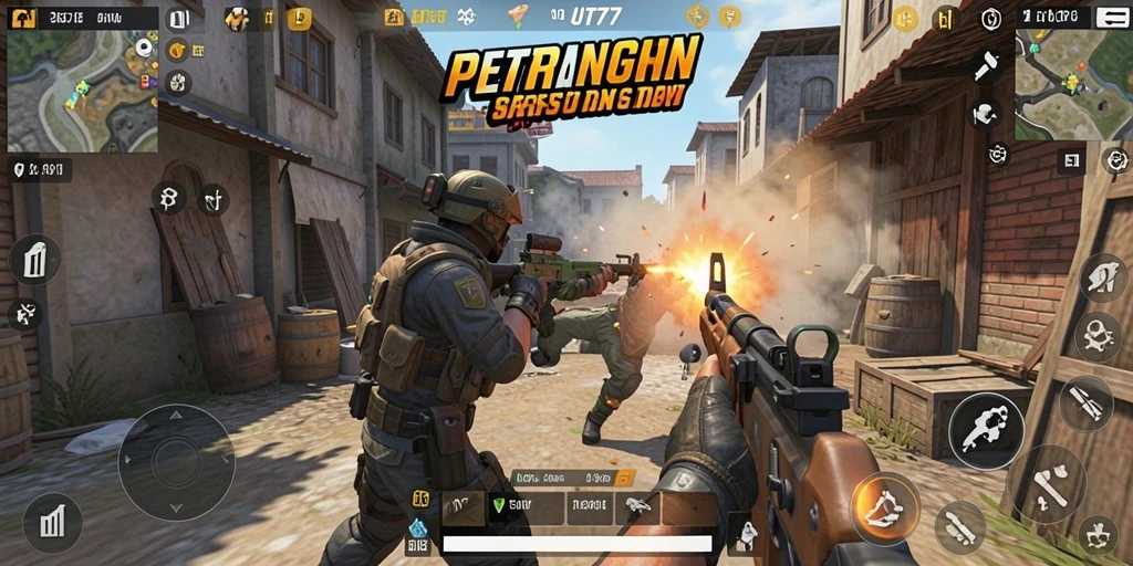 Tampilan aksi seru dalam gameplay UT77 yang menegangkan.